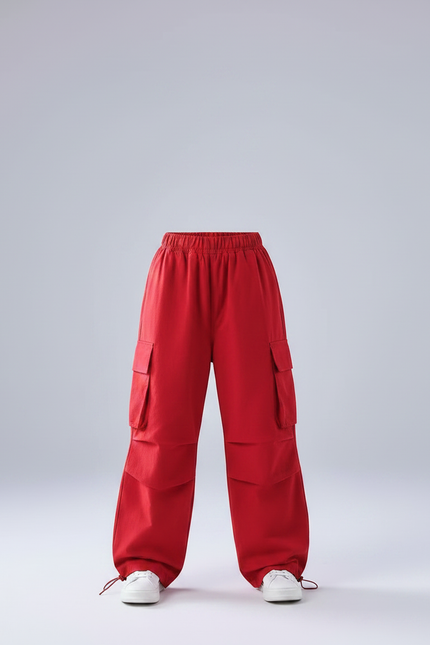 Pantalon Parachute Rouge Cargo Ample Fille Hip Hop - Toile - vue 3