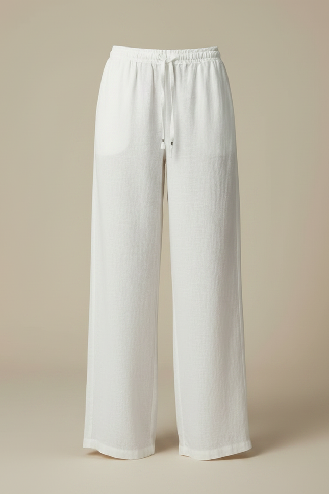Pantalon Parachute Blanc Lin Ample Fluide Décontracté - vue 3