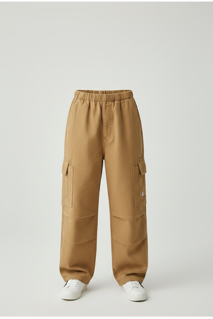 Pantalon Parachute Beige Cargo Ample Coton Garçon - vue 3