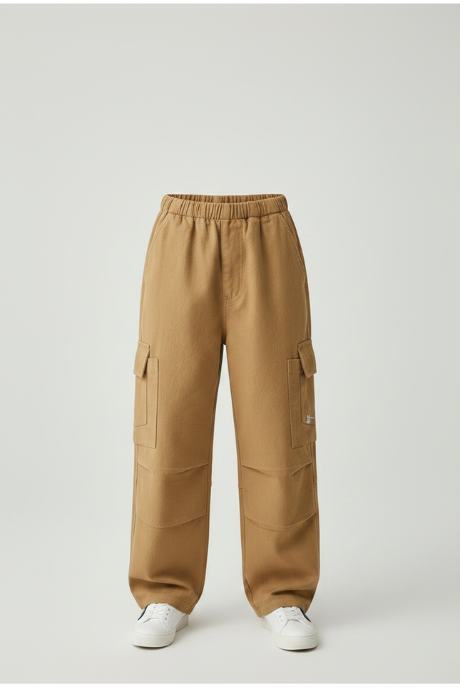Pantalon Parachute Beige Cargo Ample Coton Garçon - vue 3