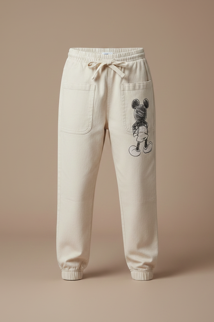Pantalon Parachute Beige Coton Ample Mickey Enfant - vue 3