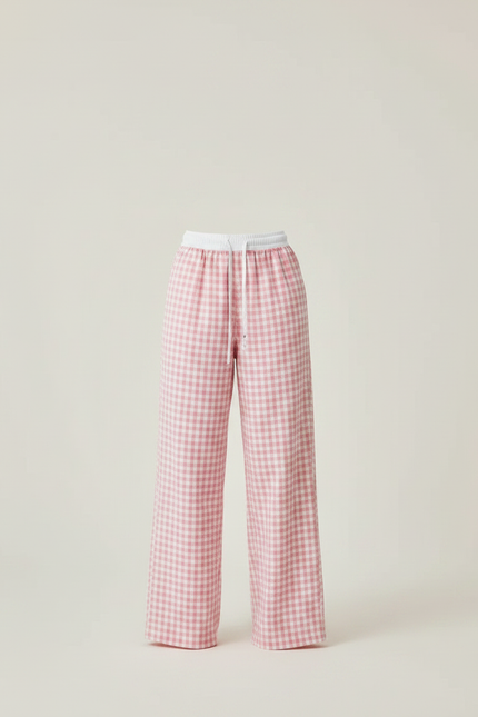 Pantalon Parachute Rose Vichy Ample Coton Fluide - vue 3