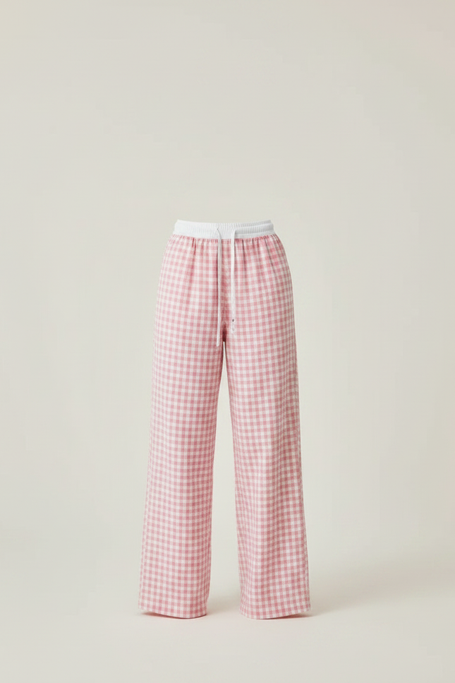 Pantalon Parachute Rose Vichy Ample Coton Fluide - vue 3