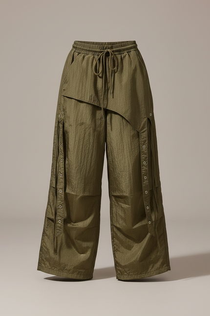 Pantalon Parachute Kaki Ample Streetwear Fille - Polyester - vue 3