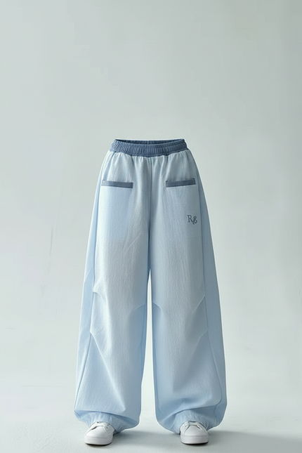 Pantalon Parachute Bleu Ciel Ample Décontracté Coton - vue 3