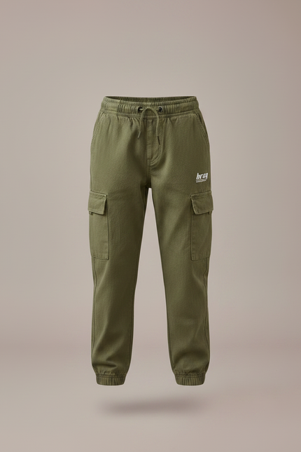 Pantalon Parachute Kaki Cargo Garçon Streetwear Coton - vue 3