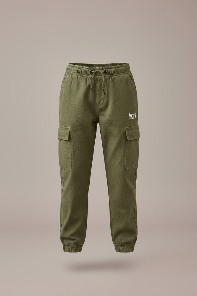 Pantalon Parachute Kaki Cargo Garçon Streetwear Coton - vue 3