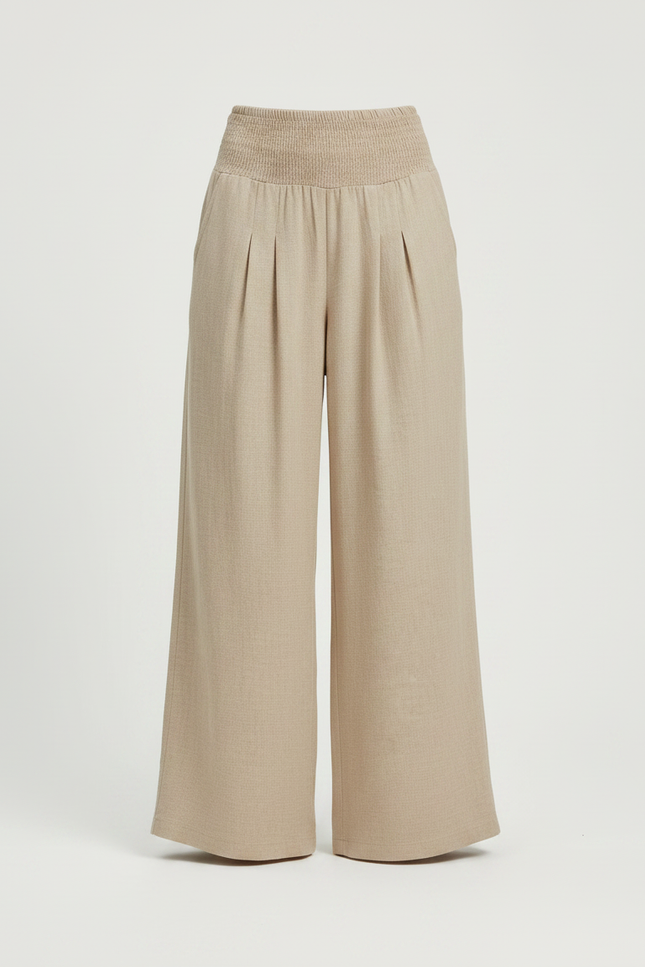 Pantalon Parachute Beige Ample Fluide Plissé Femme - Lin - vue 3