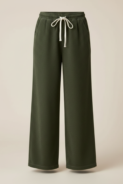 Pantalon Parachute Vert Côtelé Ample Décontracté Fluide - Kaki Cordé - vue 3