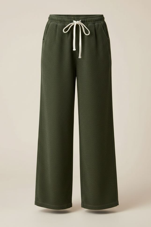 Pantalon Parachute Vert Côtelé Ample Décontracté Fluide - Kaki Cordé - vue 3