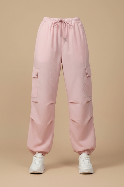 Pantalon Parachute Rose Cargo Ample Femme Y2K - Polyester - vue 3