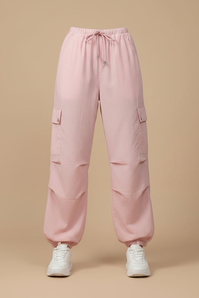 Pantalon Parachute Rose Cargo Ample Femme Y2K - Polyester - vue 3