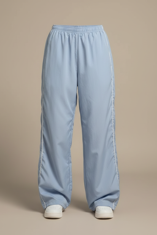 Pantalon Parachute Bleu Ciel Fluide Ample Sportif - Polyester - vue 3