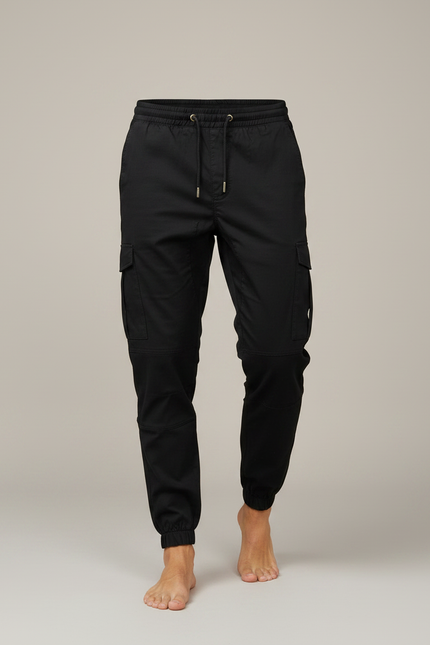 Pantalon Parachute Noir Cargo Cordon Cheville Homme - Toile - vue 3