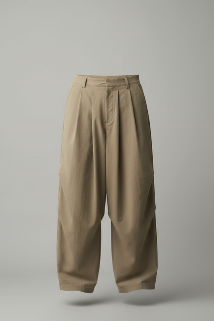 Pantalon Parachute Beige Ample Plissé Décontracté - Toile - vue 3
