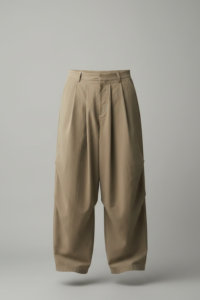 Pantalon Parachute Beige Ample Plissé Décontracté - Toile - vue 3