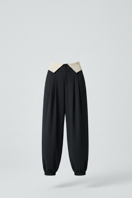 Pantalon Parachute Noir Fluide Drapé Taille Haute - Polyester - vue 3