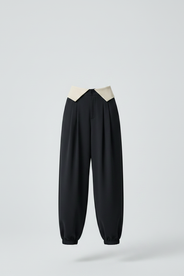 Pantalon Parachute Noir Fluide Drapé Taille Haute - Polyester - vue 3