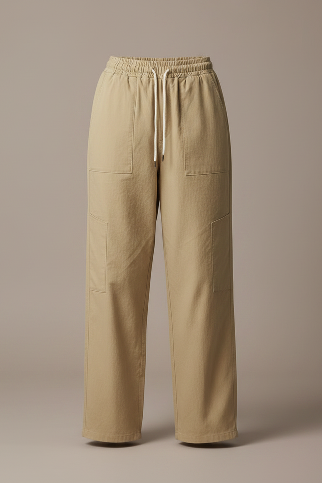 Pantalon Parachute Beige Ample Cargo Cordon Décontracté - Toile - vue 3