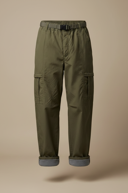Pantalon Parachute Kaki Cargo Doublé Homme - Toile - vue 3
