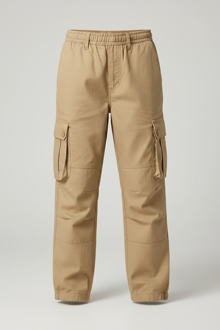 Pantalon Parachute Kaki Ample Coton Cargo Enfant - vue 3