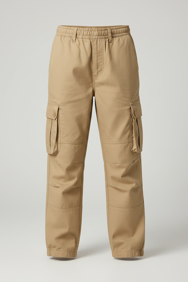 Pantalon Parachute Kaki Ample Coton Cargo Enfant - vue 3