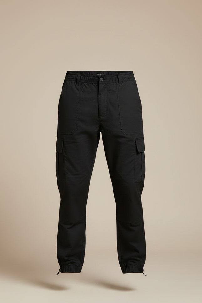 Pantalon Parachute Noir Cargo Homme Décontracté Multipoches - Toile - vue 3