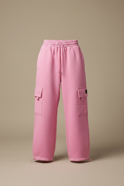 Pantalon Parachute Rose Cargo Ample Molleton Femme - vue 3