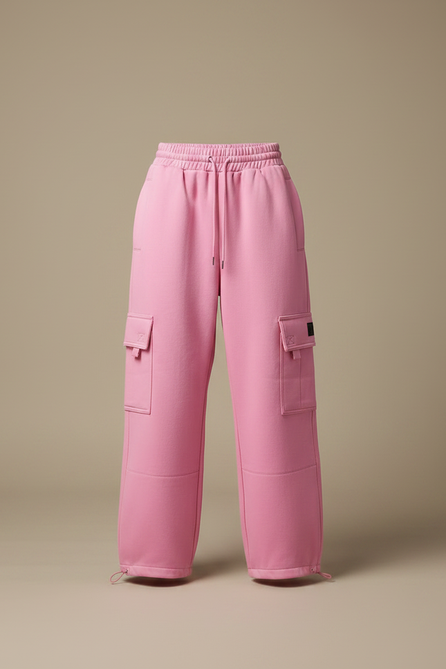 Pantalon Parachute Rose Cargo Ample Molleton Femme - vue 3