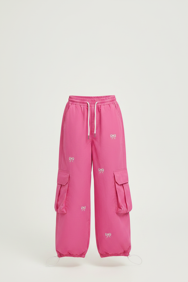 Pantalon Parachute Rose Cargo Imprimé Nœuds Fille - Polyester - vue 3