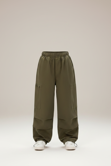 Pantalon Parachute Kaki Cargo Ample Fille Décontracté - Polyester - vue 3