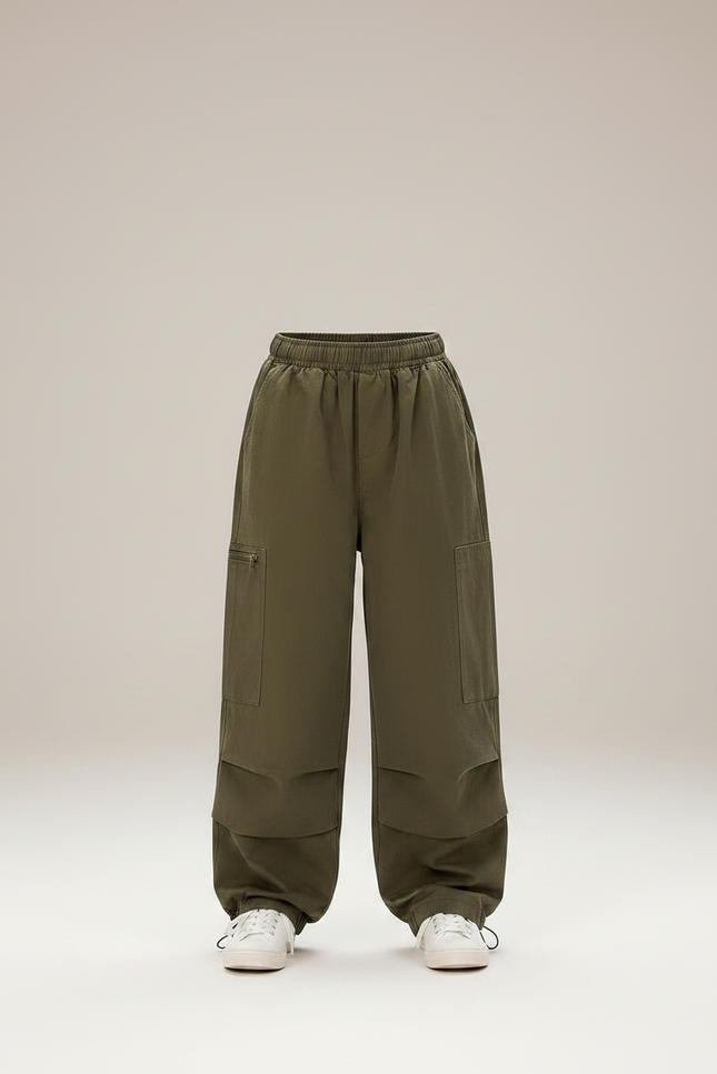 Pantalon Parachute Kaki Cargo Ample Fille Décontracté - Polyester - vue 3