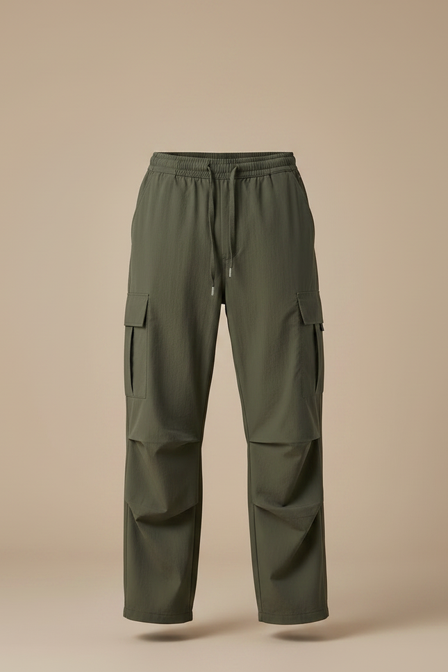 Pantalon Parachute Kaki Ample Cargo Cordon Décontracté - Polyester - vue 3
