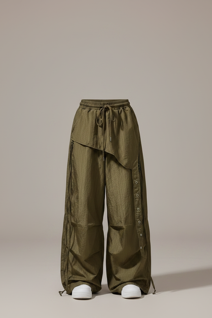 Pantalon Parachute Kaki Ample Cargo Boutons Fille - Polyester - vue 3