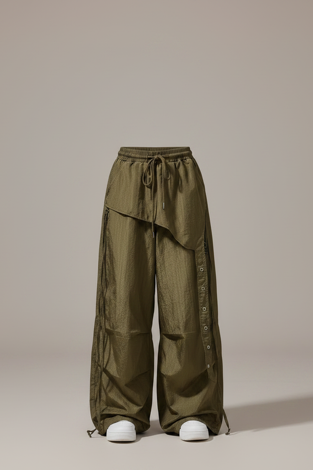 Pantalon Parachute Kaki Ample Cargo Boutons Fille - Polyester - vue 3