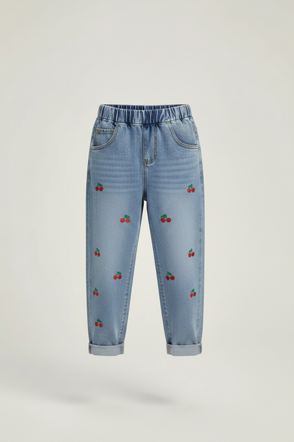 Pantalon Parachute Jean Ample Cerises Brodé Enfant - Bleu - vue 3
