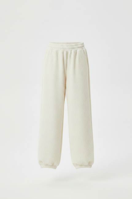Pantalon Parachute Crème Côtelé Ample Confortable Fille - Beige Cordé - vue 3