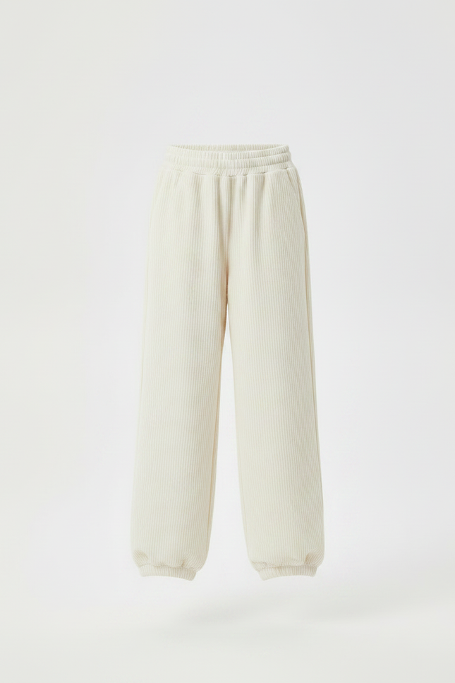 Pantalon Parachute Crème Côtelé Ample Confortable Fille - Beige Cordé - vue 3