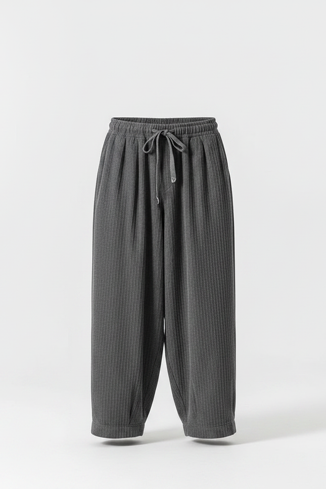Pantalon Parachute Côtelé Gris Ample Décontracté Homme - Cordé - vue 3