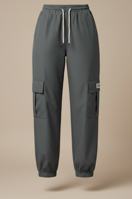 Pantalon Parachute Gris Ample Décontracté Poches - Polyester - vue 3