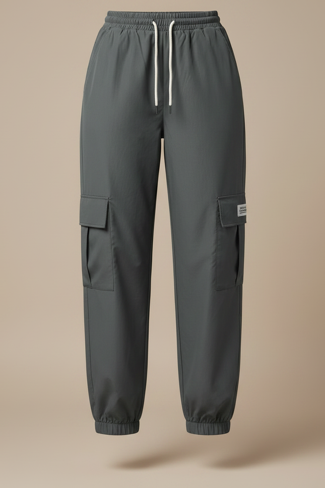 Pantalon Parachute Gris Ample Décontracté Poches - Polyester - vue 3