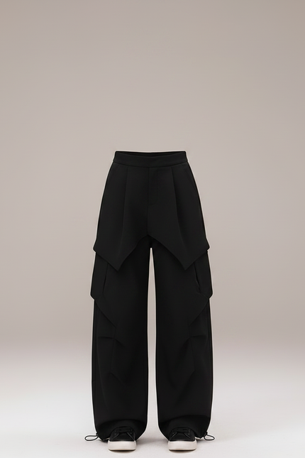 Pantalon Parachute Noir Ample Cargo Fille Urbain - Polyester - vue 3