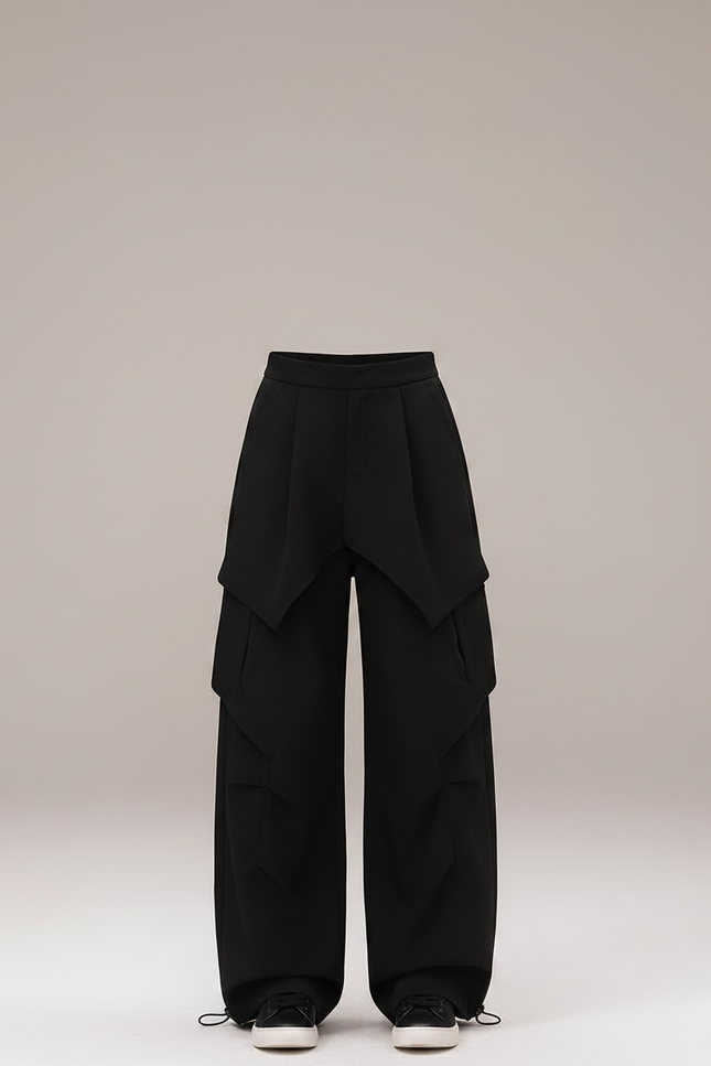 Pantalon Parachute Noir Ample Cargo Fille Urbain - Polyester - vue 3