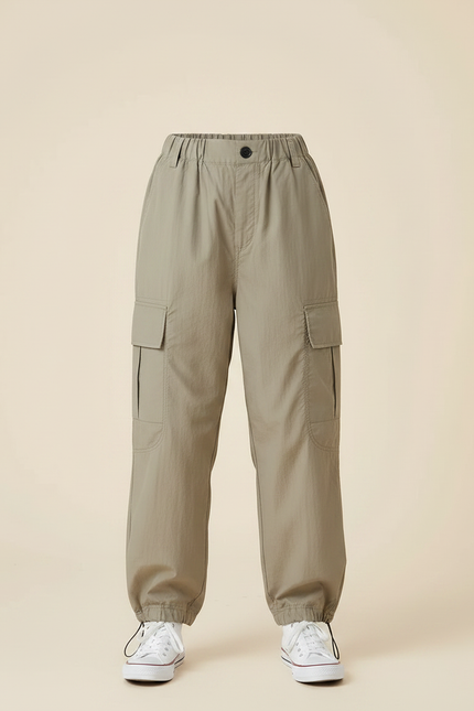 Pantalon Parachute Kaki Cargo Ample Streetwear Enfant - Polyester - vue 3