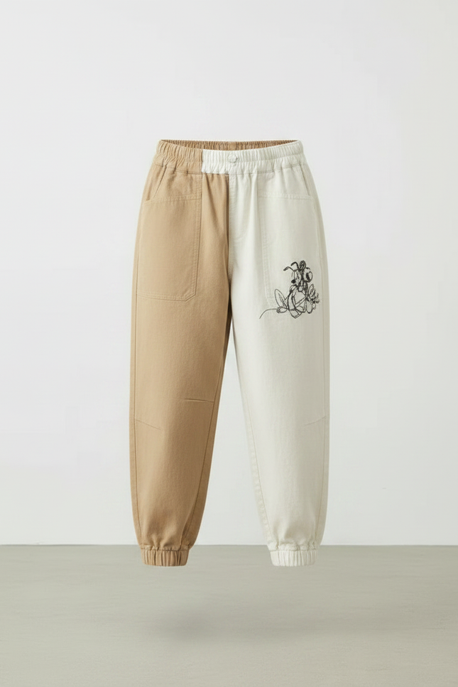 Pantalon Parachute Bicolore Coton Brodé Ample Enfant - Multicolore - vue 3