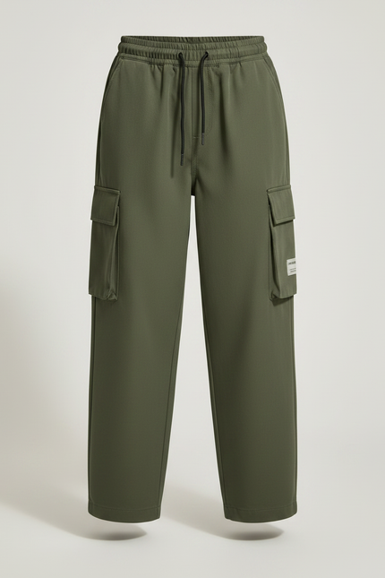 Pantalon Parachute Vert Kaki Ample Cargo Enfant Décontracté - Polyester - vue 3