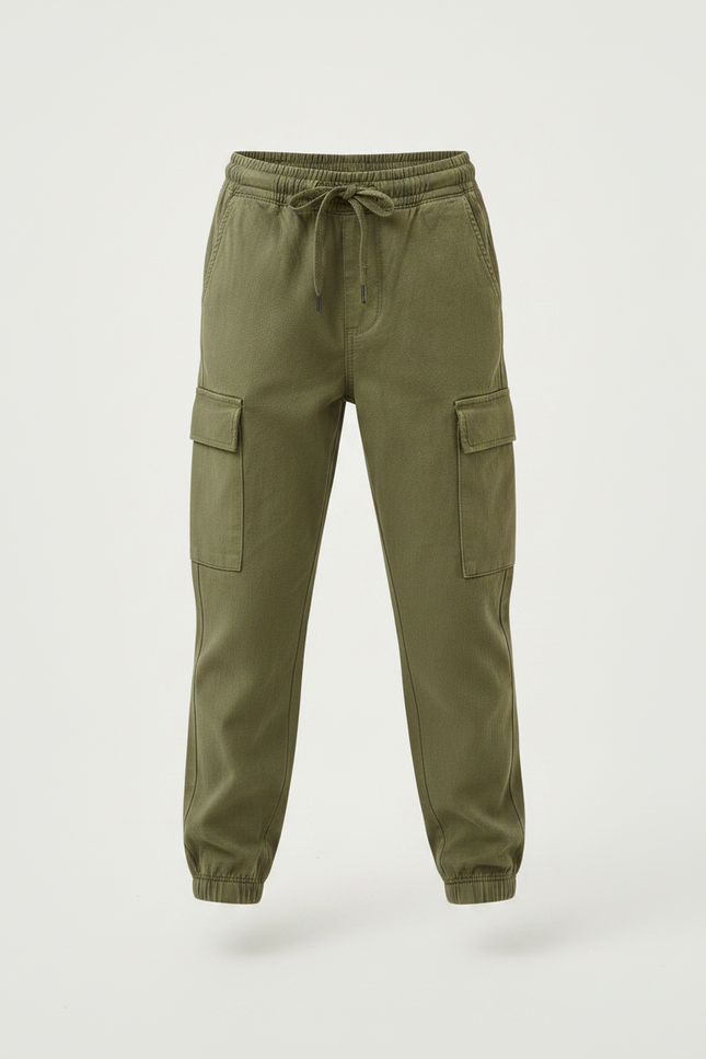 Pantalon Parachute Kaki Cargo Ample Garçon Coton - vue 3