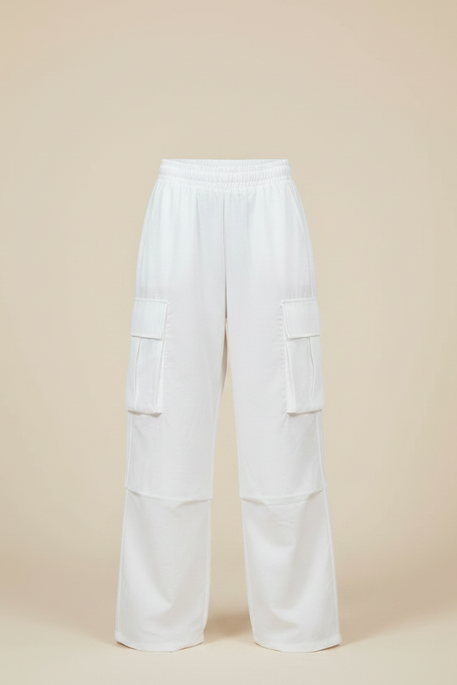 Pantalon Parachute Blanc Cargo Ample Enfant - Polyester - vue 3