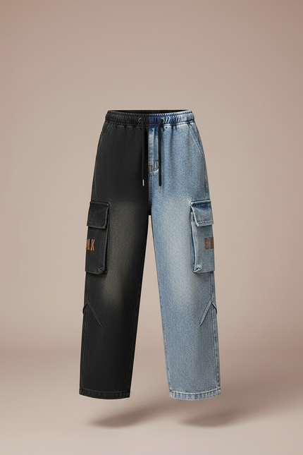 Pantalon Parachute Jean Ample Bicolore Cargo Garçon - Multicolore - vue 3