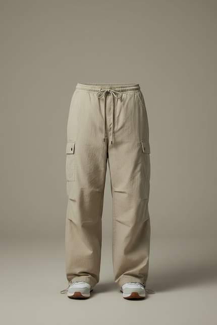 Pantalon Parachute Beige Ample Cargo Décontracté Coton Homme - vue 3